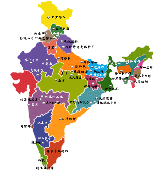 印度主要城市分布图图片